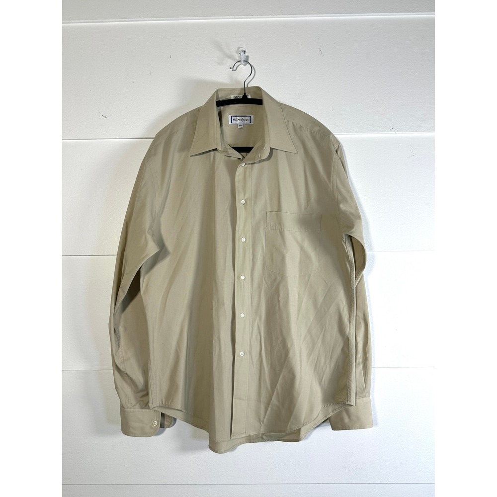 vintage Yves Saint Laurent mens solid tan Button Down shirt 15 1/2 35 designer